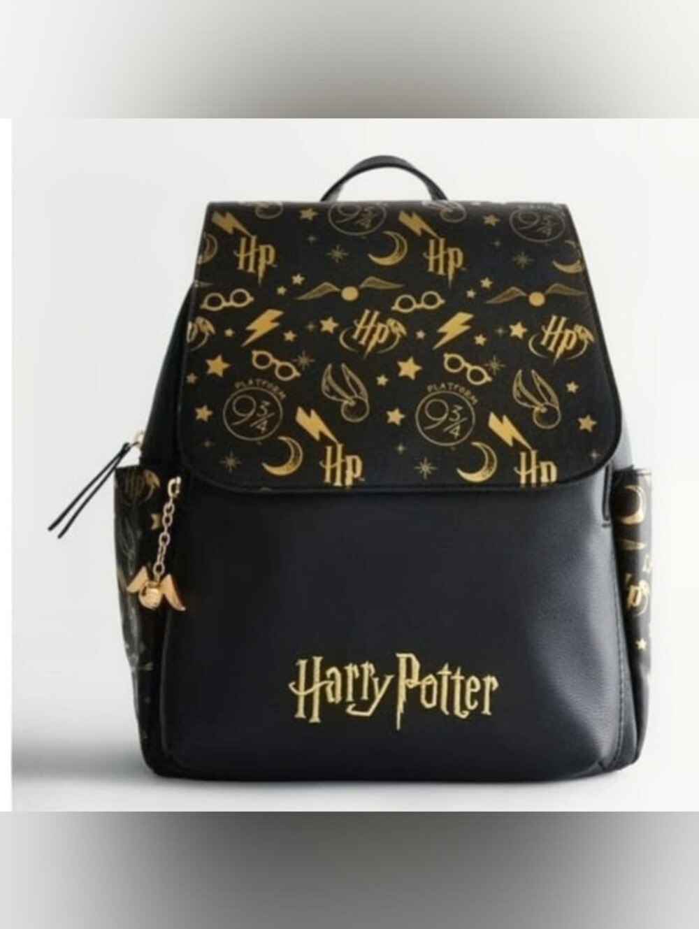 Harry Potter Black & Gold Logo Backpack With Bag Charm